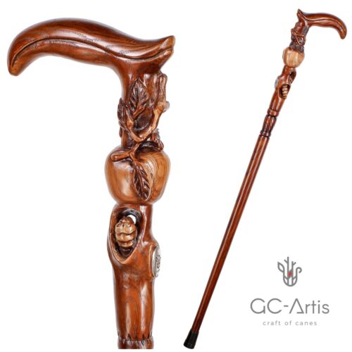 Wooden Walking Сane Stick Hand Carved Engraved Handle - Paradise Apple Tree  - Picture 1 of 12