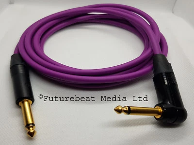 Guitar Lead Van Damme Cable Neutrik Straight to Right Angle Jack Plug Purple 3 M
