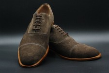 Men Bespoke Handmade Genuine Brown Suede Lace-Up Oxford Toe Cap Shoes 8-9-10-11