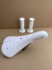 Viscount Dominator BMX Bicycle Seat, Grips Old School Hard Shell saddle GT White