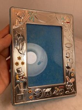 Vintage Sterling Silver Enamel Baby Photo Picture Frame 6.5  X 5  Italian