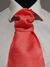 Coral Men's Dupion Scrunch Tie Cravats  Handkerchief set, Ideal For Weddings