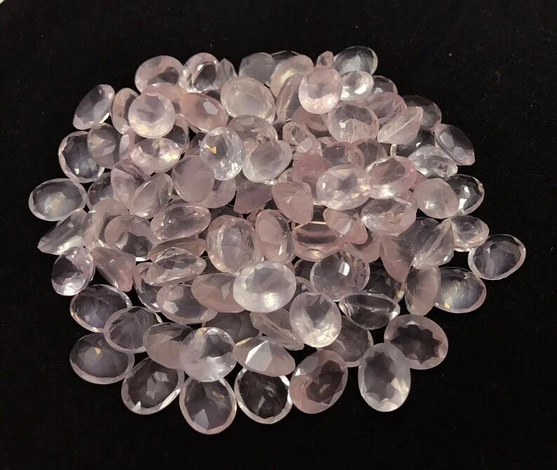 Piedra preciosa suelta tamaño calibrado corte facetado ovalado 8x6 mm cuarzo rosa natural 100 piezas Foto 3 de 4
