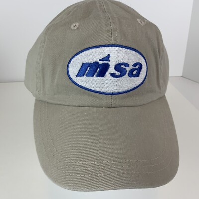MSA Tan Cotton Truckers Hat Cap Adjustable Leather / Brass Detail