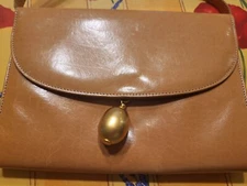 Vintage 1980s Tan Camel Leather Clutch Or Shoulder Bag Crossbody Albert Nipon 