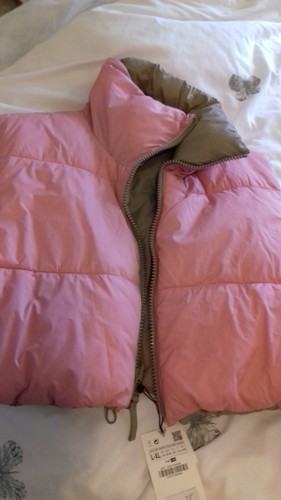 ZARA GORGEOUS ZIP FRONT REVERSIBLE PINK/PUTTY PUFFER GILET VEST SIZE L/XL BNWT - Picture 8 of 9