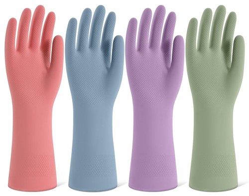 Rubber Cleaning Gloves for Dishwashing 4 Pairs Reusable Kitchen Gloves for Wa...