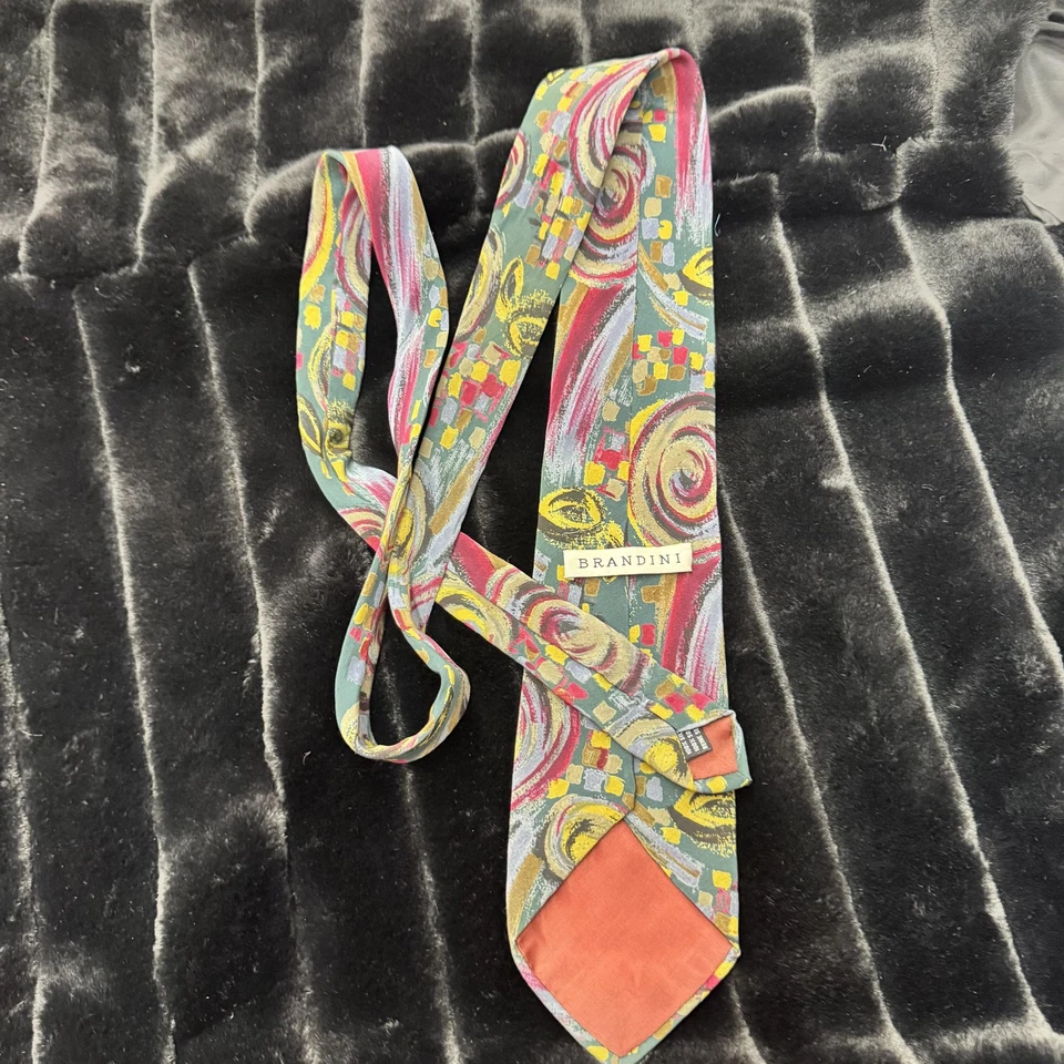 Corbata Brandini Para Hombre Abstracto Patrón Remolino Seda Arte Retro De Colección Años 90 Foto 2 de 4