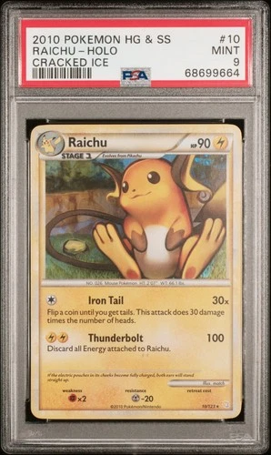 2010 POKEMON HEARTGOLD & SOULSILVER CRACKED ICE #10 RAICHU-HOLO PSA 9