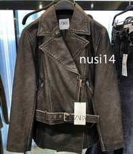 ZARA NEW WOMAN WORN EFFECT BELTED FAUX LEATHER BIKER JACKET BLACK 2949/226/800