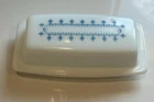 Vintage Pyrex Butter Dish White Milk Glass Blue Snowflake Garland No Chips