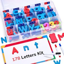 Magnetic Letters Kit 178 Pcs with Double-Sided Board for Kids Learning Spelling