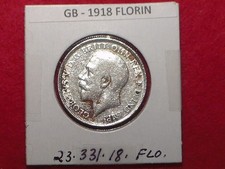 GREAT BRITAIN - 1918 FLORIN - DEMONITIZED - PREDECIMAL COINM. Silver 92.5%.