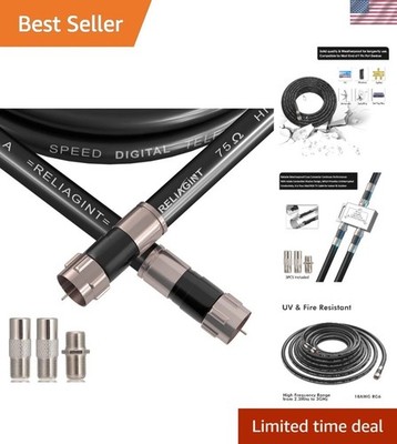 25ft RG6 Coaxial Cable with F Connector - Ideal for Satellite & Antenna
