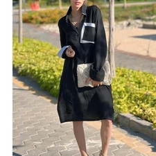 LOCKER ROOM black white long sleeve long length shift shirt dress layering