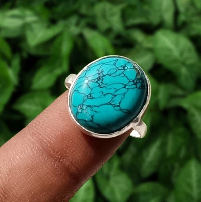 Vente bague pierre précieuse turquoise plaqué argent sterling 925 bijoux de m... - Photo 1/4