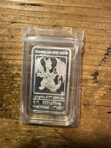 Pokemon 1/2 Oz Charizard .999 Pure Silver Art Bar {Proof}  Rare Trading Card S/N