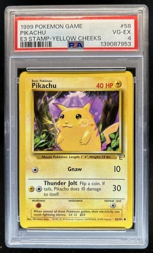 1999 Pokemon Unlimited Pikachu E3 Stamp Common Rated Rookie Error #58/102 PSA 4