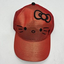 Hello Kitty Girls Red Shimmer Trucker Hat Cap with Black BowFace Details