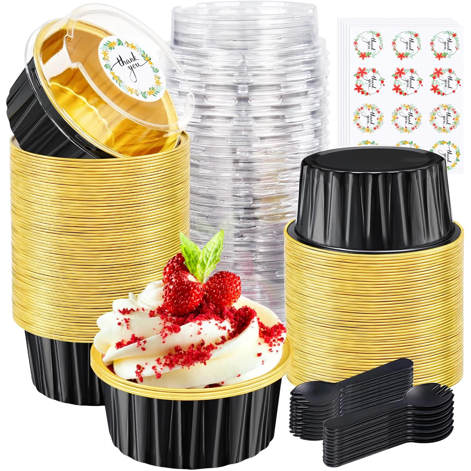 60Pcs Mini Cake Pans with Lids Aluminum Foil, 5oz Disposable Mini Loaf pans w...