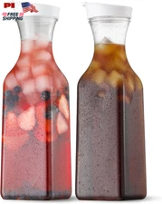 Plastic 50 Oz Water Carafe Set of 2 Flip Top Lid Clear Juice Pitcher