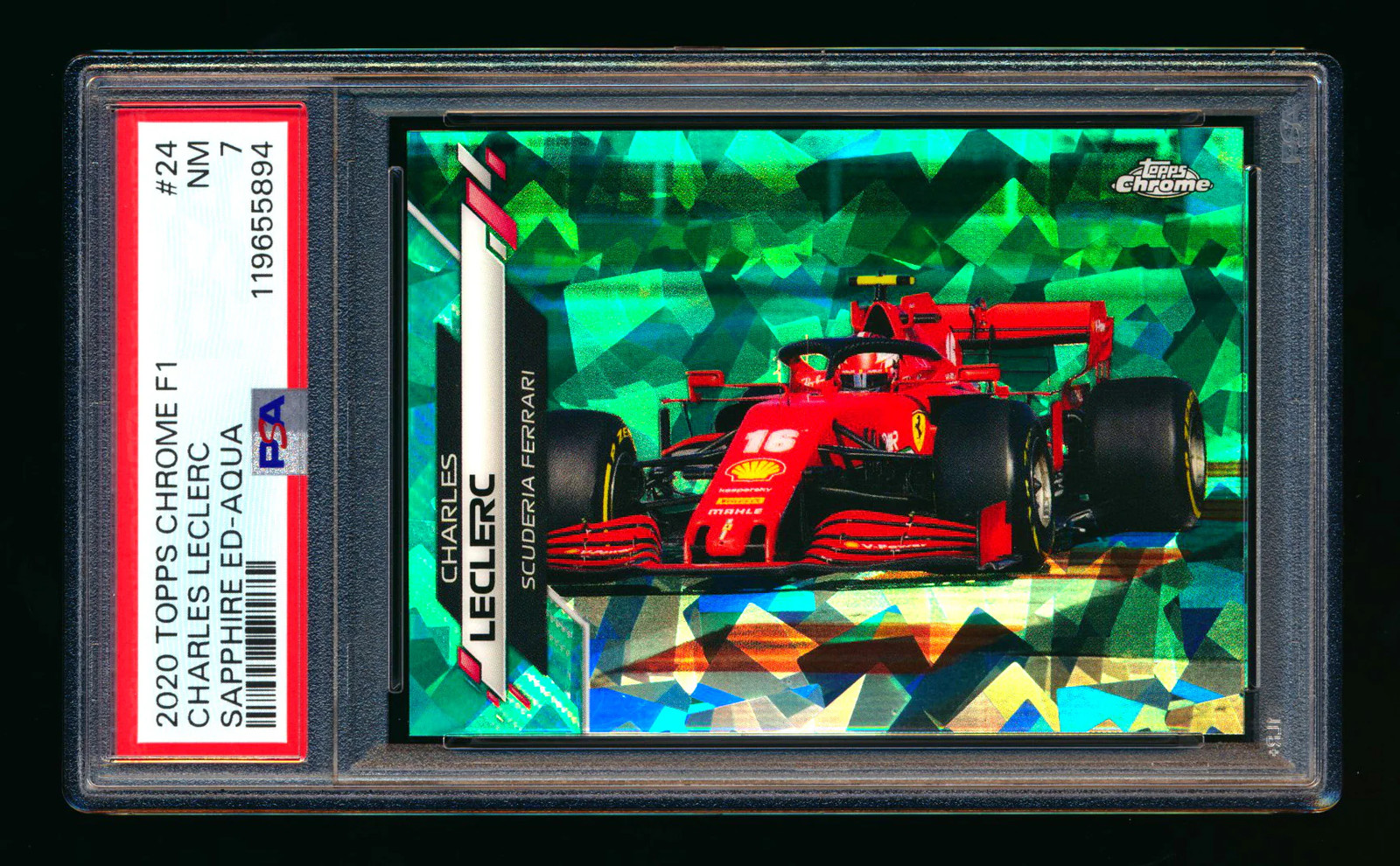 2020 Topps Chrome Sapphire F1 #24 Charles Leclerc RC Aqua Refractor #24/99 PSA 7