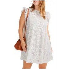 Madewell Eyelet Flutter Sleeve Mini Dress Women Med White Ruffle AN137 138$ NWT