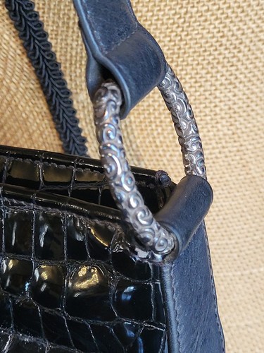 Brighton D800125 Black Patten Crocodile Embossed Shoulder Bag With Exterior... - Picture 5 of 15
