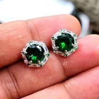 2Ct Round Cut Lab Created Green Emerald Halo Stud Earrings 14K White Gold Plated