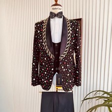 Men's Colorful Rhinestones Tuxedos with Black Solid Pant for Prom Wedding Suits