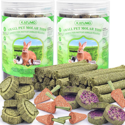 KATUMO 48PCS Timothy Hay Sticks for Rabbits, Natural Timothy Grass Molar Teeth C