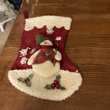 19  Long Christmas Snowman Stocking. Holding Shovel. Used