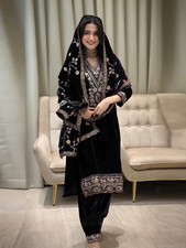 Black Viscose Velvet Pakistani Suit Indian Bollywood Party Wear Salwar Kameez