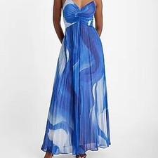 Express Printed V-Neck Pleated Cross Back Maxi Dress, NWT, Size XL