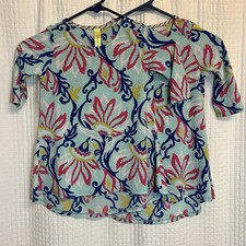 HoneyMe Kids Girls Aqua Floral Long Sleeve Rash Guard Swim USA S/M