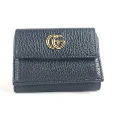 GUCCI 523277 GG Marmont Compact Wallet Mini Trifold wallet Leather Black/Gold
