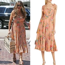 Zimmermann Zinnia Dress Size 1 AU 10/US 6 Cotton Silk Floral Tiered Strappy Midi