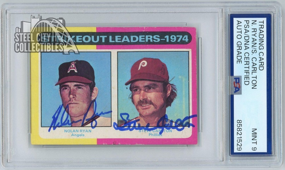 Nolan Ryan & Steve Carlton 1975 Topps Mini '74 Dual Auto Card #312 PSA/DNA 9