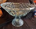 Vintage Jeanette Glass Louisa Aqua Ice Blue Pedestal Footed Compote Fruit Bowl