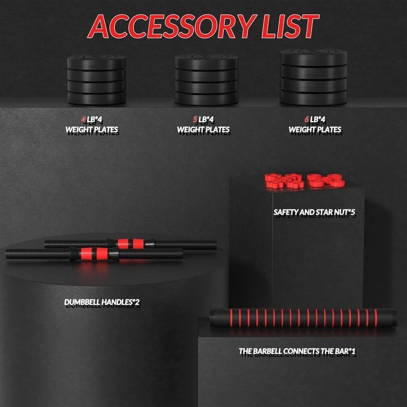 60LB Adjustable Dumbbell Barbell Set Portable Fitness Weights 2-in-1 Changeable - Image 2 of 4
