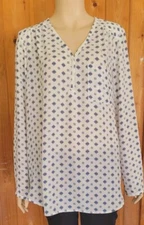 Pleione Women's White Floral  Blouse Long Sleeve Chiffon Size XL