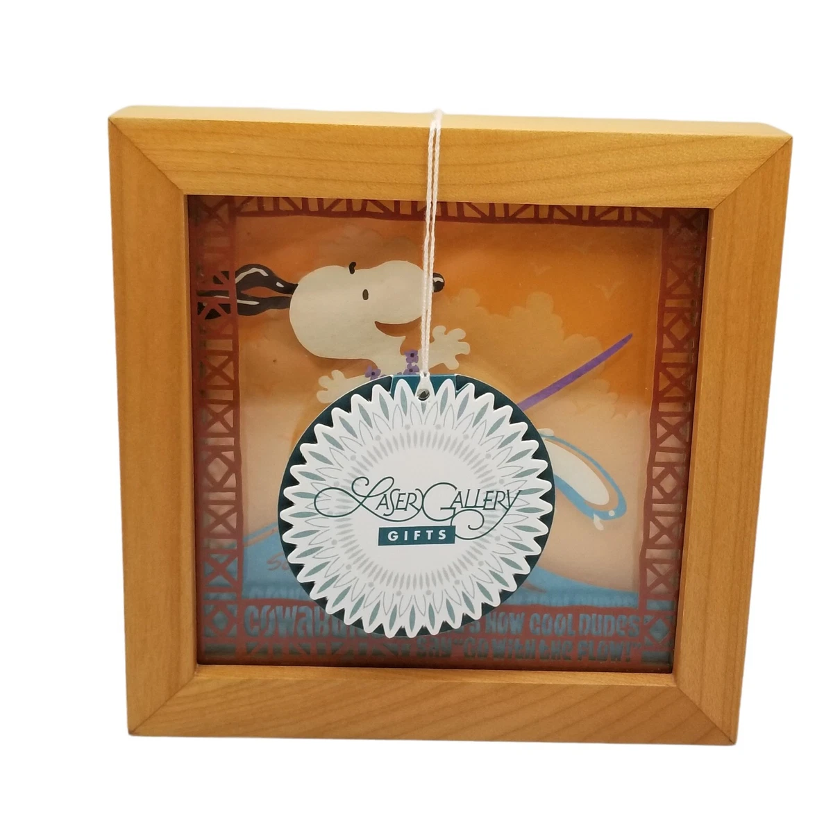 Snoopy Surfing Hallmark Gifts Laser Gallery Wood Framed Picture Cowabunga  Wave | eBay