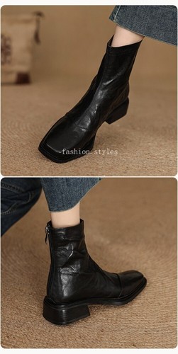 Retro-Stil Eckige Zehenpartie Blockabsatz Mode Stiefeletten Damen Kurzstiefel Schuhe - Bild 9 von 21