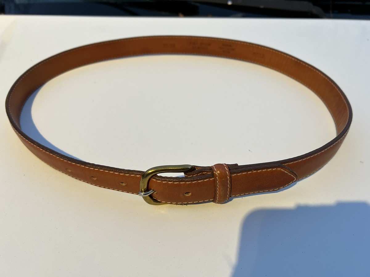 Vintage Bass Unisex Tan Leather Belt With Brass Buckle USA  display picture 2