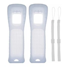 2 x Silicone Skin Case Cover with Wrist Strap for Nintend Wii Remote White N671