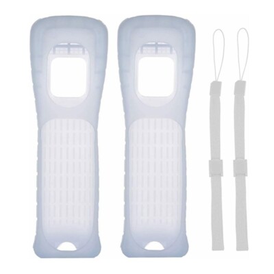 2 x Silicone Skin Case Cover with Wrist Strap for Nintend Wii Remote White N671
