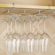 Under Shelf Stemware Wine Glass Holder Storage Rack Hanger Stainless Steel