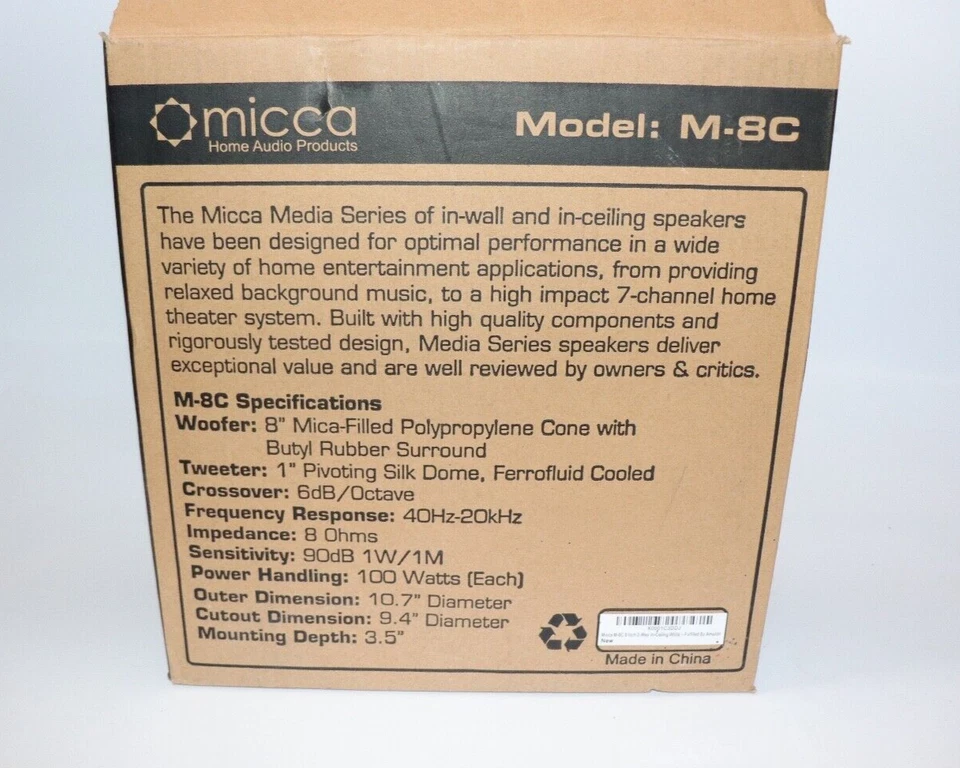 Altavoz de techo Micca M-8C blanco serie multimedia bidireccional 100 vatios 8 pulgadas NUEVO Foto 2 de 4