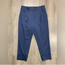 REISS Mae Cuffed Wide Waist Pants in Blue Sz 8