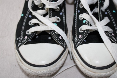 CONVERSE ALL STAR LOVE HEART HIGH TOP TRAINERS BLACK SIZE 2 UK 34 EU GIRLS A14 - Picture 2 of 9